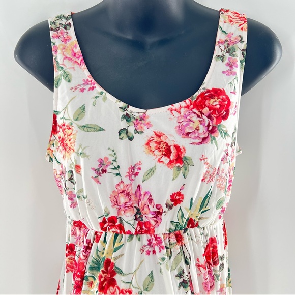 Siren Lily White/Pink/Green Sleeveless Longer Flowing Maternity Sundress-Size L - Picture 2 of 10